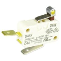 ZF Electronics Switch, Snap Action, SPST, NC, Roller Actuator, Silver Alloy, 21A, 250VAC, Tab Term