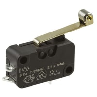 ZF Electronics Switch, Snap Action, SPDT, NO/NC, Roller Actuator, Silver Alloy, 16A, 250VAC, Solder