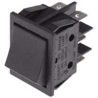 ZF Electronics Switch, Rocker, DPDT, ON-OFF-ON, Concave, Non-Illuminated, Blk, No Legend, 16A, 250VAC, QC