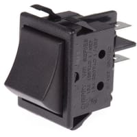 ZF Electronics Switch, Rocker, DPDT, (ON)-OFF, Concave, Non-Illuminated, Blk, No Legend, 16A, 250VAC, QC