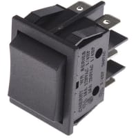 ZF Electronics Switch, Rocker, DPDT, (ON)-OFF-(ON), Concave, Non-Illum, Blk, No Legend, 16A, 250VAC, QC