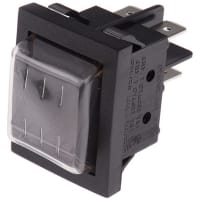 ZF Electronics Switch, Rocker, DPST, ON-OFF, Concave, Non-Illum, Sealed, Black, No Legend, 16A, 250VAC, QC