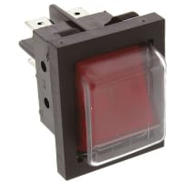 ZF Electronics Switch, Rocker, DPST, ON-OFF, Round, Sealed, Illum, Neon, Red, No Legend, 16A, 125VAC, QC