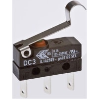 ZF Electronics Switch, Snap Action, SPDT, NO/NC, IP67, Sim Roller Actr, Gold Contact, 100mA, 30VDC, Sdr