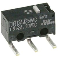 ZF Electronics Switch, Snap Action, SPDT, NO/NC, Button Actuator, Silver Alloy, 3A, 125VAC, RA PCB