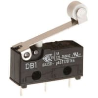 ZF Electronics Switch, Snap Action, SPDT, NO/NC, Roller Actr, Gold/Silver Alloy, 6A, 250VAC, Thru Hole