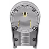 Arrow Hart Plug, 50A, 250V, commercial & industrial, Gray, 2-pole, 3-wire grounding