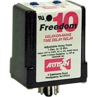 Artisan Controls Relay, 25 mA @ Any Operating VAC/VDC, 1 Sec. to 15 Min, On Delay, DPDT, -20