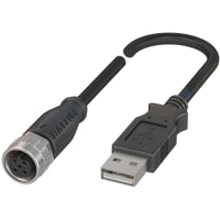 Balluff Double Ended Between Cordset, M12 Female to USB-A Male, 3 m, PVC, BCC Series