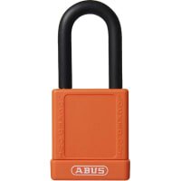 ABUS USA Padlock, Plastic Covered, 1-1/2in W, Shackle 1/4in D 1-1/2in H 3/4in W, KD, Orange