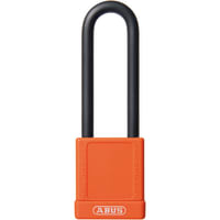 ABUS USA Padlock, Plastic Covered, 1-1/2in W, Shackle 1/4in D 3in H 3/4in W, KD, Orange