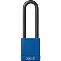 ABUS USA Padlock, Plastic Covered, 1-1/2in W, Shackle 1/4in D 3in H 3/4in W, KD, Blue