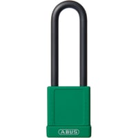 ABUS USA Padlock, Plastic Covered, 1-1/2in W, Shackle 1/4in D 3in H 3/4in W, KD, Green