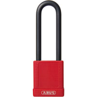 ABUS USA Padlock, Plastic Covered, 1-1/2in W, Shackle 1/4in D 3in H 3/4in W, KD, Red