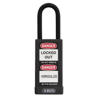 ABUS USA Padlock, PlasticCovered, 3in H, 1.5in W, Shackle 1/4in D 1-1/2in H 3/4in W, KD, Black