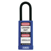 ABUS USA Padlock, PlasticCovered, 3in H, 1.5in W, Shackle 1/4in D 1-1/2in H 3/4in W, KD, Blue