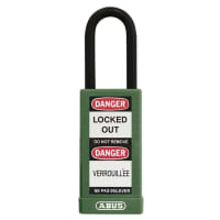 ABUS USA Padlock, PlasticCovered, 3in H, 1.5in W, Shackle 1/4in D 1-1/2in H 3/4in W, KD, Green