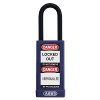 ABUS USA Padlock, PlasticCovered, 3in H, 1.5in W, Shackle 1/4in D 1-1/2in H 3/4in W, KD, Purple