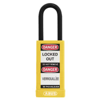 ABUS USA Padlock, PlasticCovered, 3in H, 1.5in W, Shackle 1/4in D 1-1/2in H 3/4in W, KD, Yellow