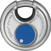 ABUS USA Padlock; Diskus; Body 2-3/8in Dia; Shackle 5/16in Dia; Stainless Steel; KD