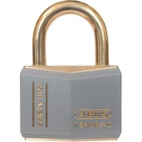 ABUS USA Padlock;Brass;Vinyl Casing;4 Pin;1-13/16in W;Shackle 13/16in H 1/4in D;KA;Gray