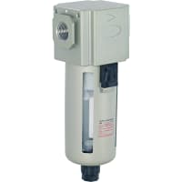 Bimba MFD Filter, 400 ser, 1/2 NPT Ports, 5Mic, Semi-Auto Drn, Poly Bowl w/ Metal Guard, Brk