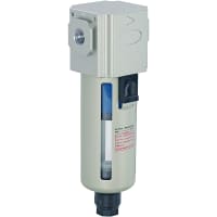 Bimba MFD Coalescing Filter, 300 series, PC Bowl w/metal Grd, 1/4" NPT, Auto Drain, 0.3Mi