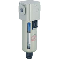 Bimba MFD Coalescing Filter, 300 series, PC Bowl w/metal Grd, 3/8" NPT, Auto Drain, 0.3Mi